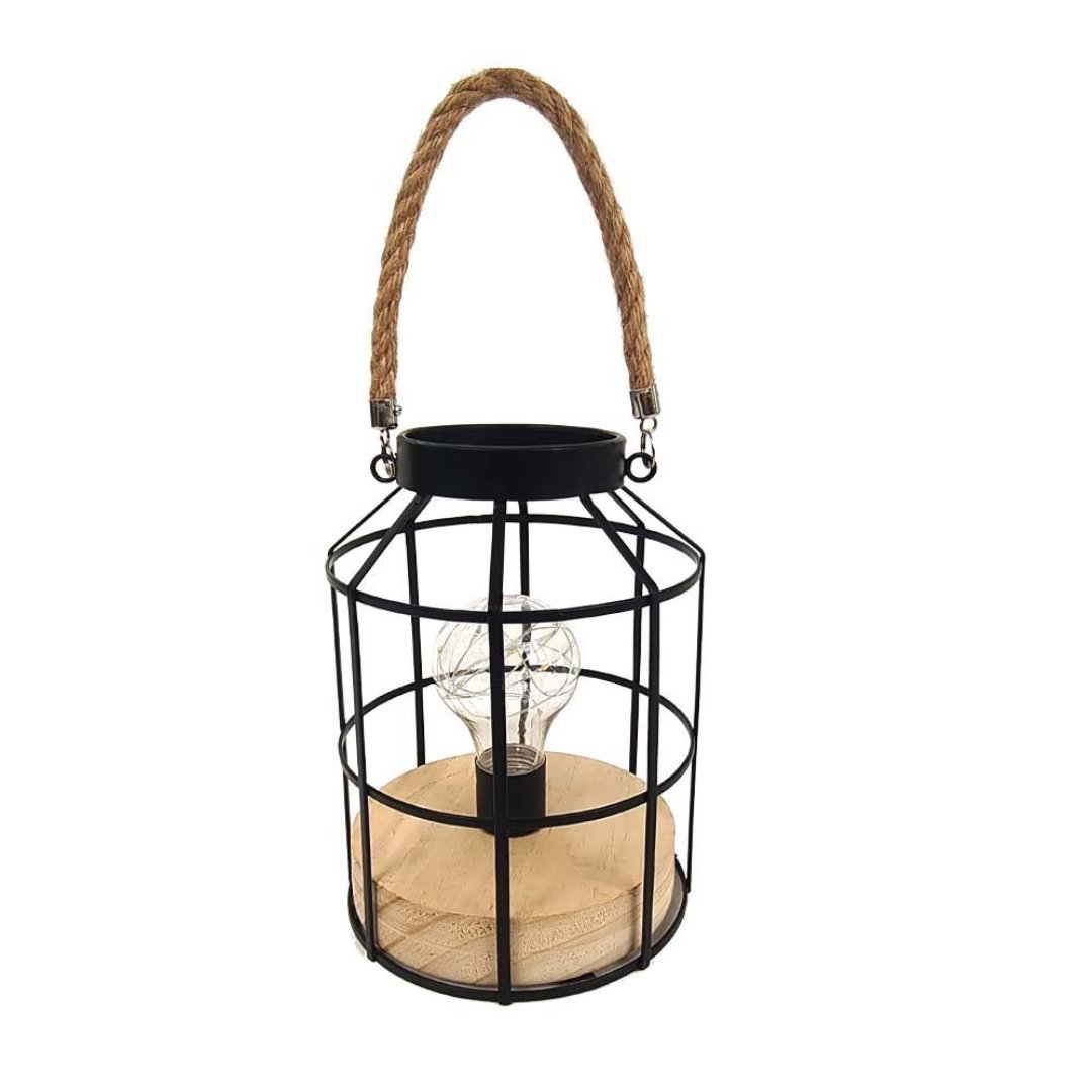 Fotografia para o produto Luminaria led a pilha de mesa em ferro com base madeira A21cm preto