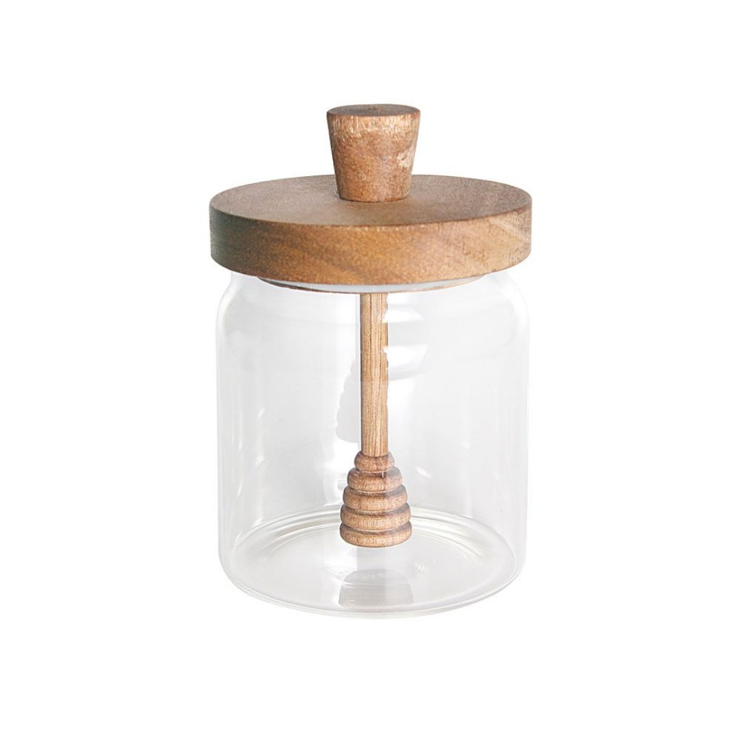 Imagem ilustrativa para Meleira Abelha em vidro borossilicato com tampa de acácia e mexedor 500ml