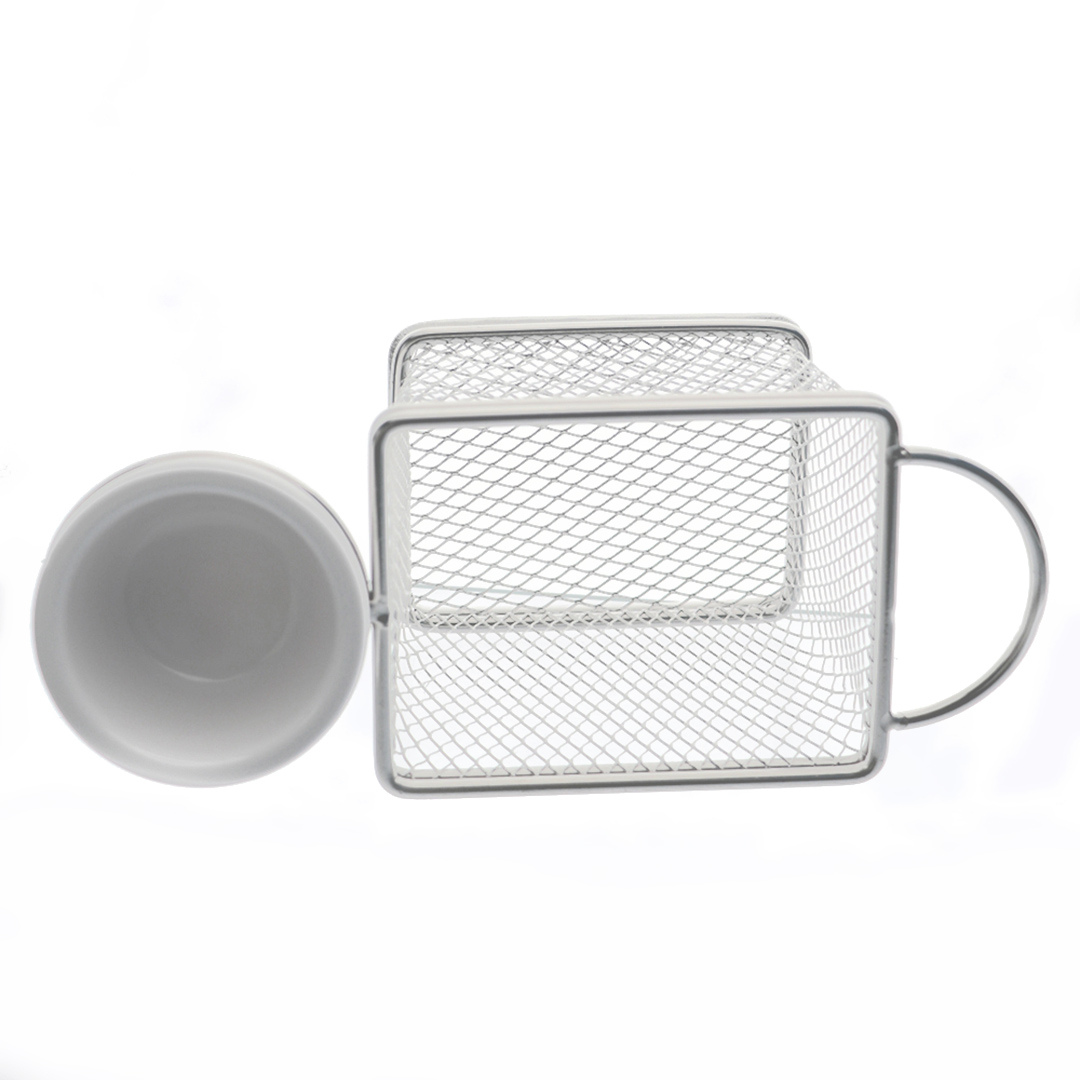 Fotografia para o produto Mini cesta retangular em aço inox com molheira em melamina L10xP8xA7,5cm