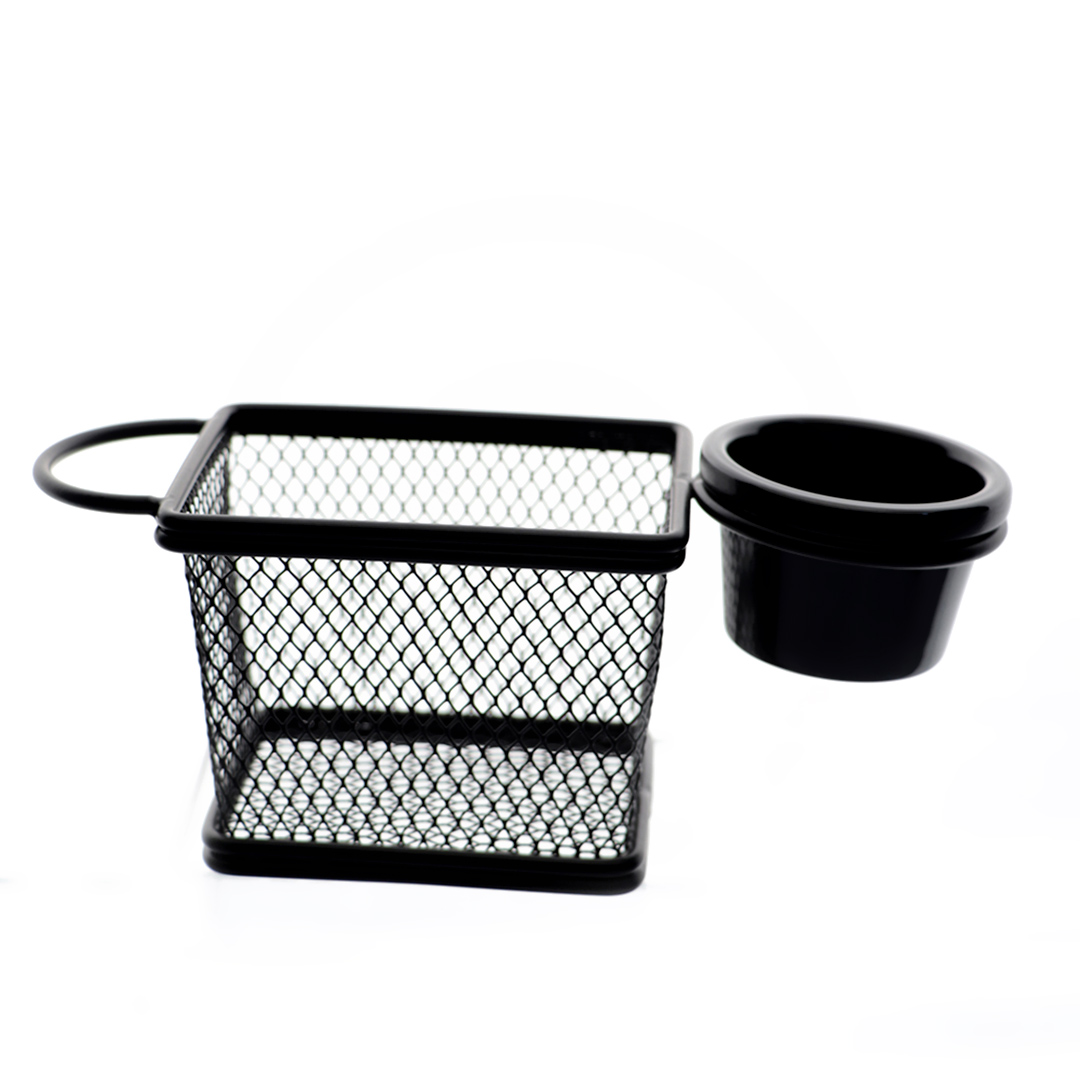 Imagem ilustrativa para Mini cesta retangular em aço inox com molheira em melamina P8xL10xA7,5cm preto