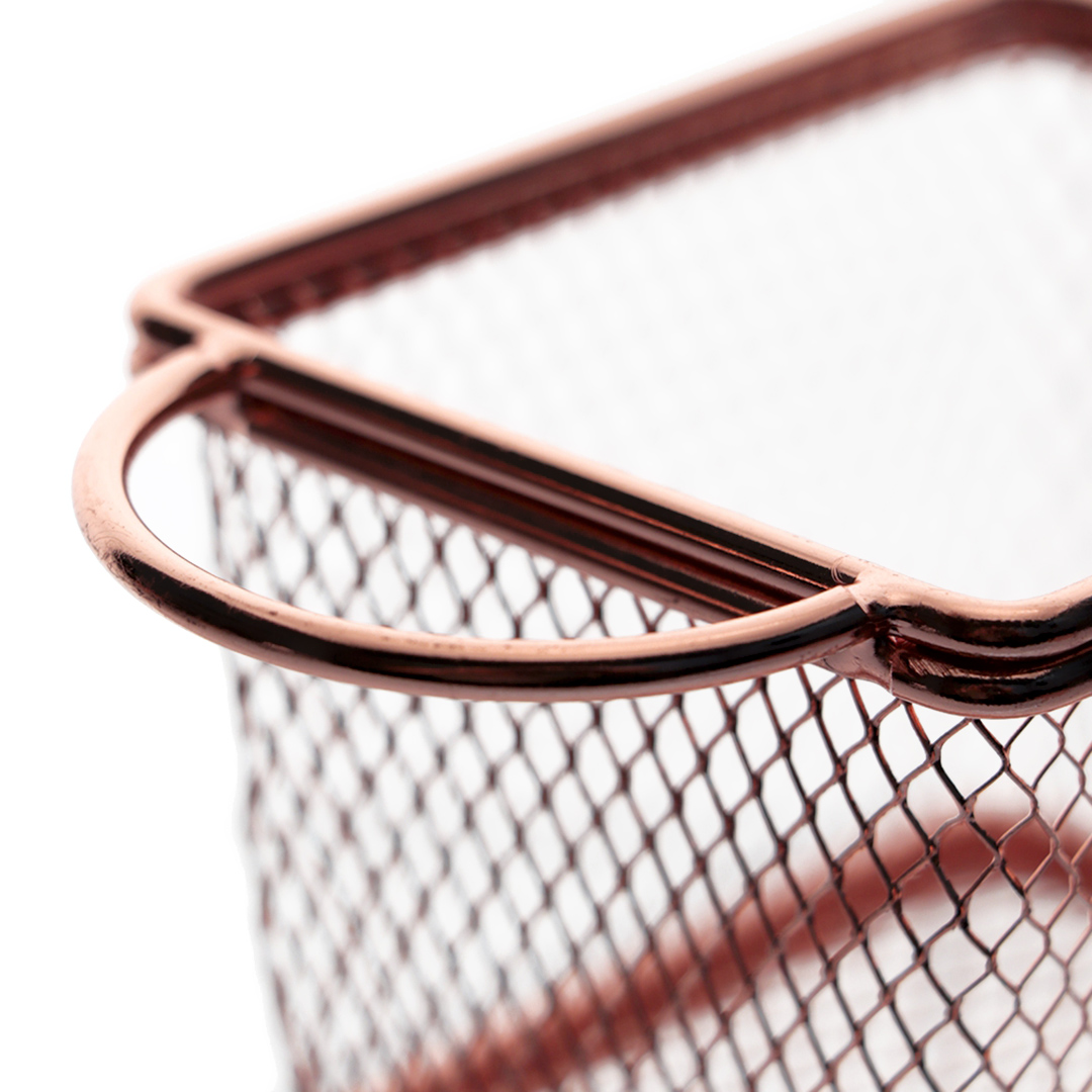 Fotografia para o produto Mini cesta retangular em aço inox com molheira em melamina L10xP8xA7,5cm cor rosê