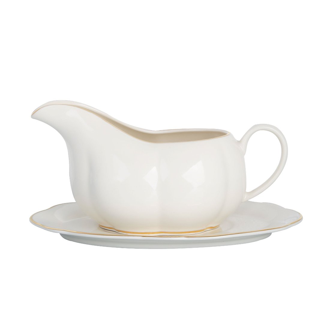 Imagem ilustrativa para Molheira com pires em new bone china branco com filado dourado 420ml