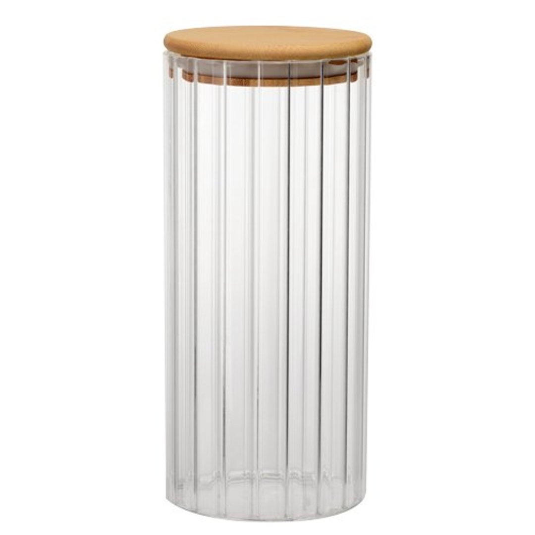 Fotografia para o produto Porta mantimento canelado em vidro borossilicato com tampa em bambu 1L 9xA20cm