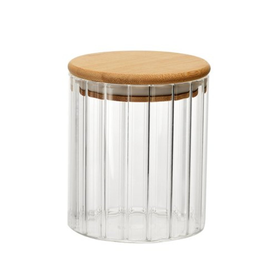 Fotografia para o produto Porta mantimento canelado em vidro borossilicato com tampa em bambu 500ml 9xA10cm