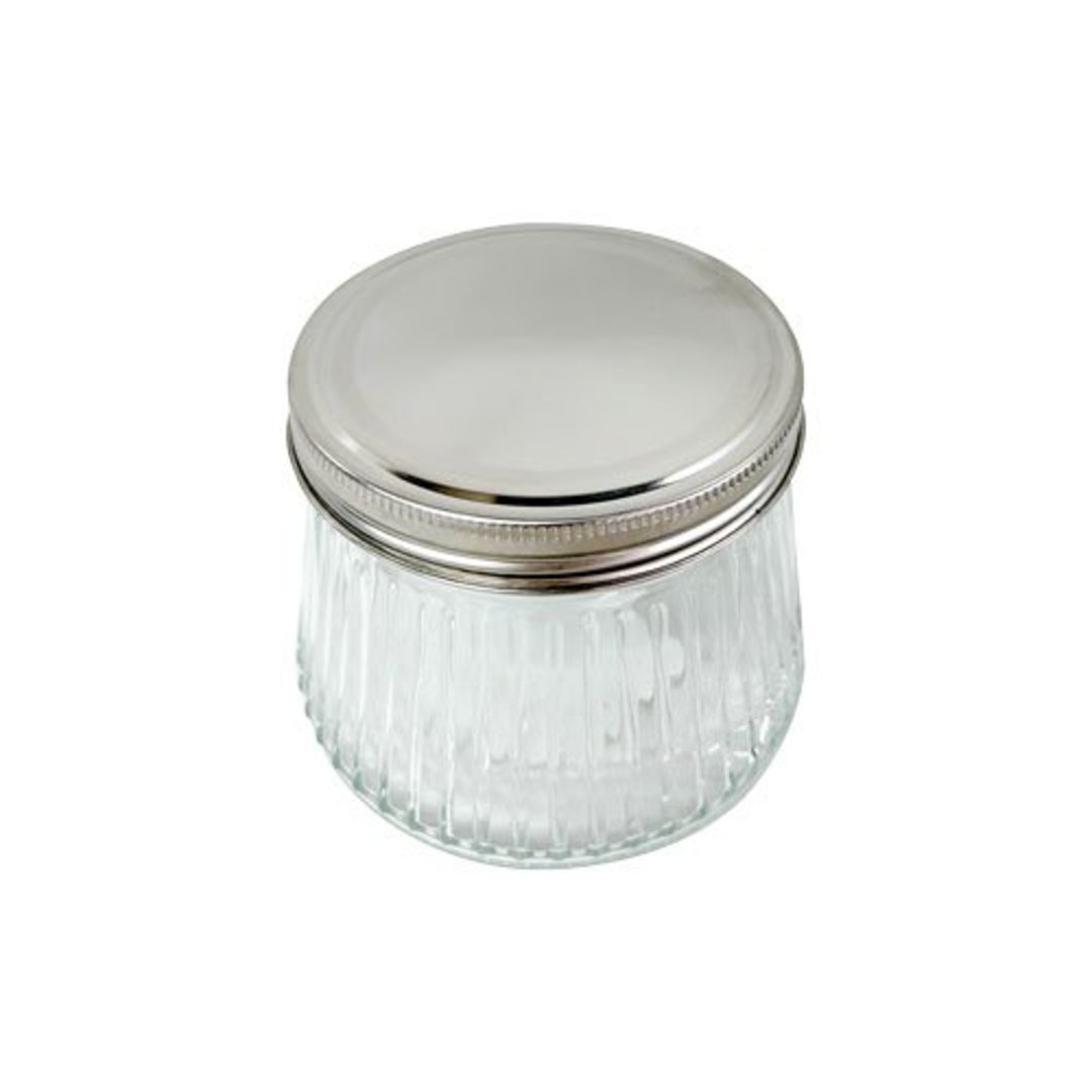 Fotografia para o produto Porta mantimento canelado em vidro com tampa em metal prata 400ml L9,5xP11xA8cm