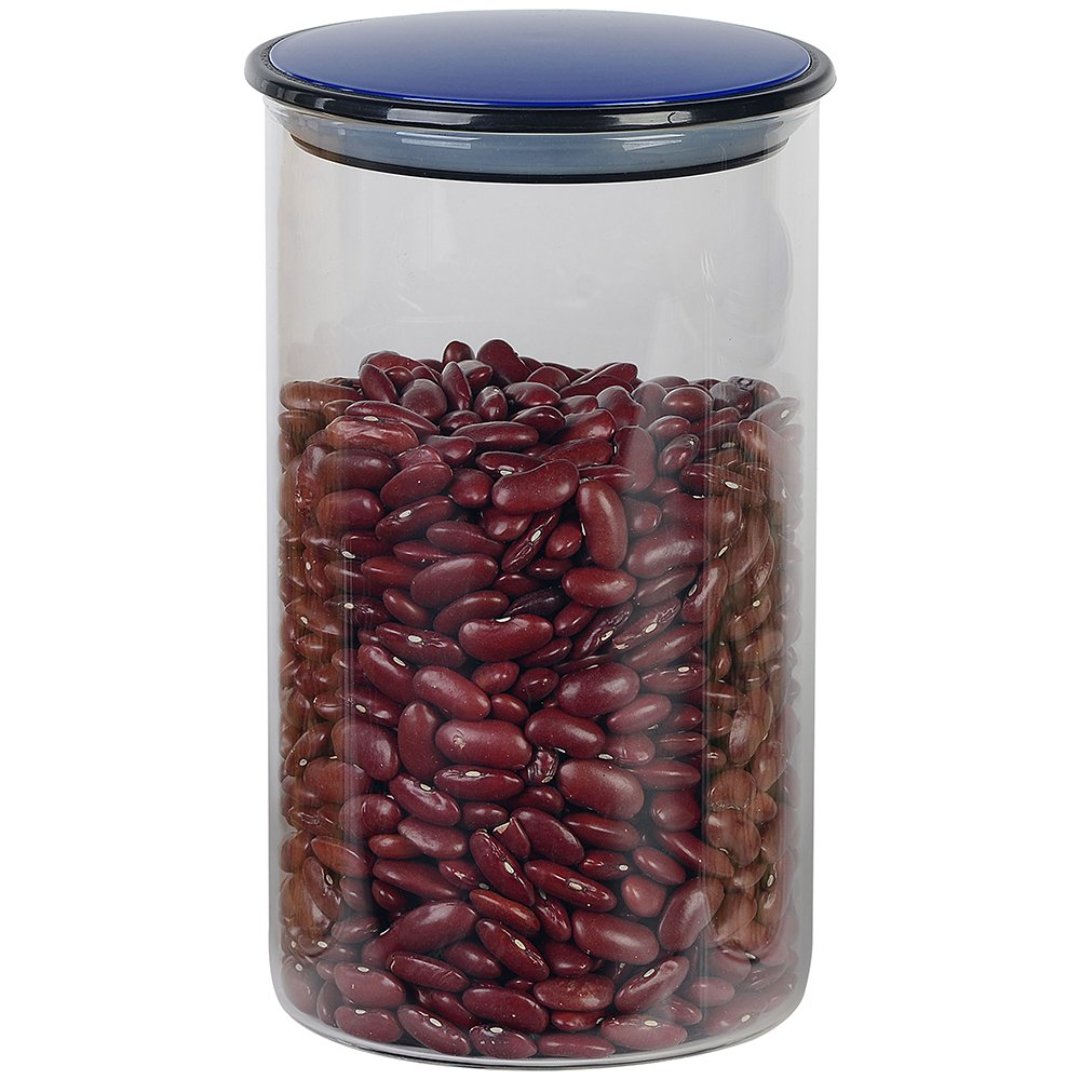 Imagem ilustrativa para Porta mantimento em vidro borossilicato com tampa azul cobalto 1L 10xA17,5cm