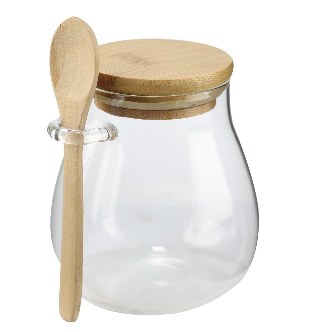 Fotografia para o produto Porta mantimento em vidro borossilicato com tampa e colher em bambu 400ml L8,5xP6,5xA10,5cm