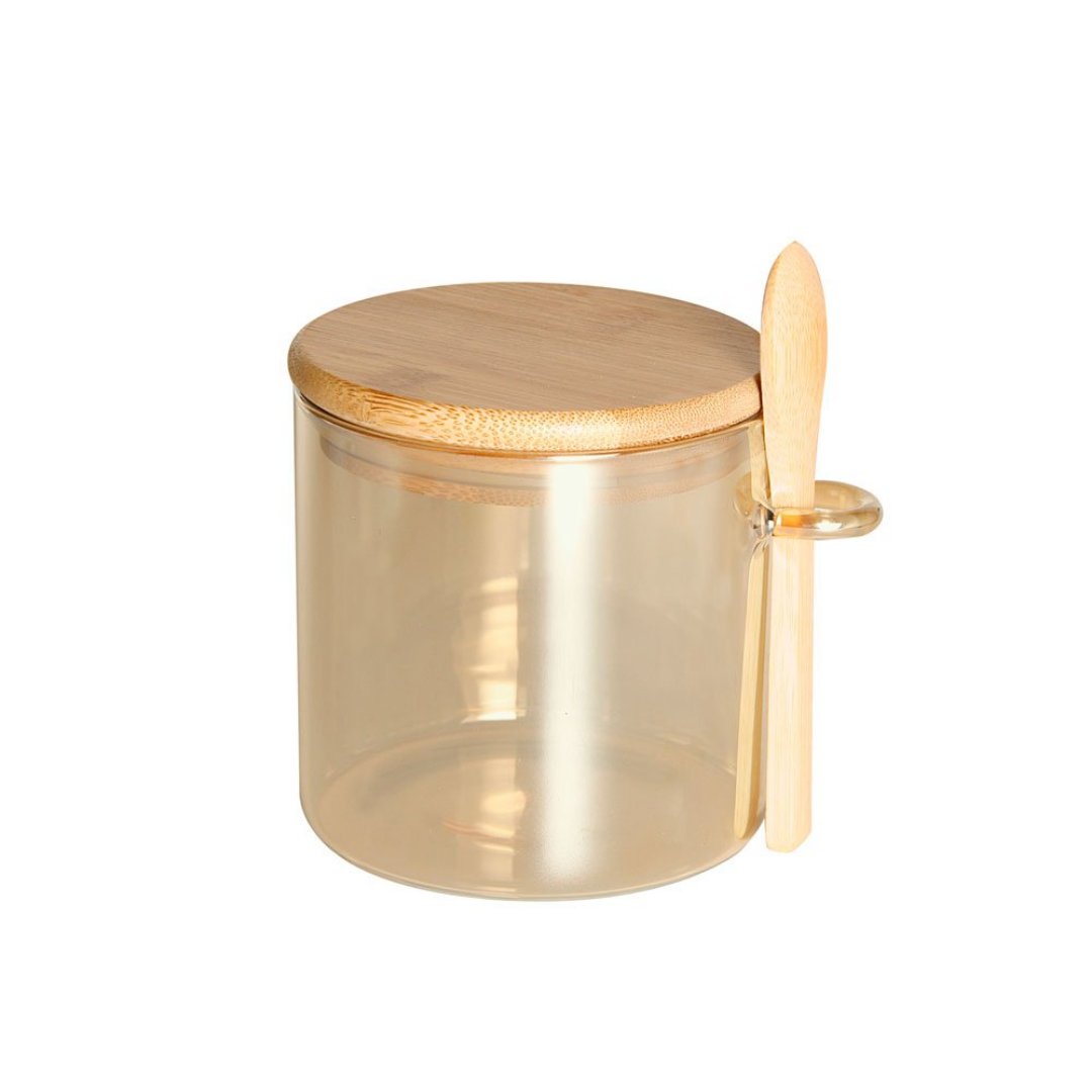 Fotografia para o produto Porta mantimento em vidro borossilicato com tampa e colher em bambu 500ml L10xP11xA10cm cor âmbar