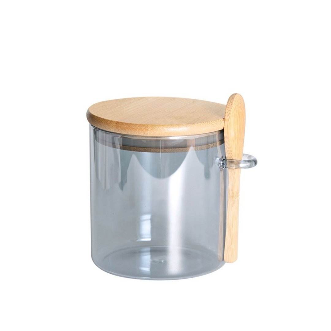 Imagem ilustrativa para Porta mantimento em vidro borossilicato com tampa e colher em bambu 500ml P11xL10xA10cm cinza