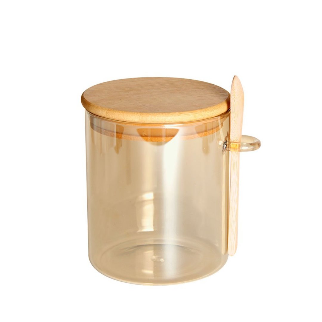 Fotografia para o produto Porta mantimento em vidro borossilicato com tampa e colher em bambu 700ml L10xP11xA12cm cor âmbar