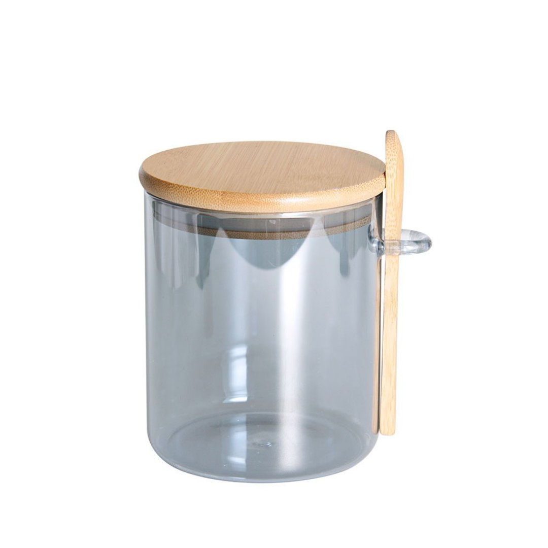 Fotografia para o produto Porta mantimento em vidro borossilicato com tampa e colher em bambu 700ml L10xP11xA12cm cor cinza