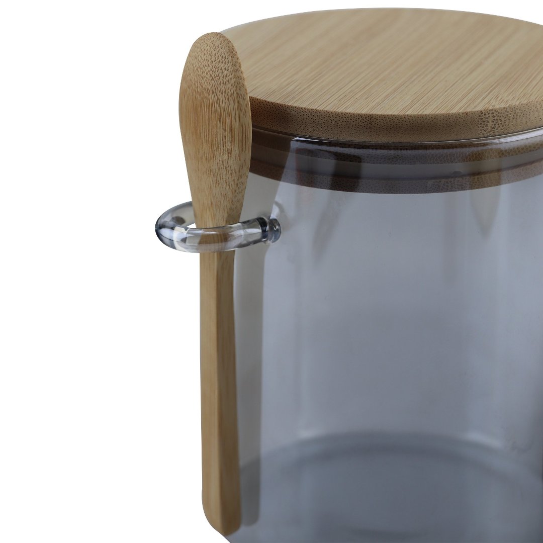 Fotografia para o produto Porta mantimento em vidro borossilicato com tampa e colher em bambu 700ml L10xP11xA12cm cor cinza