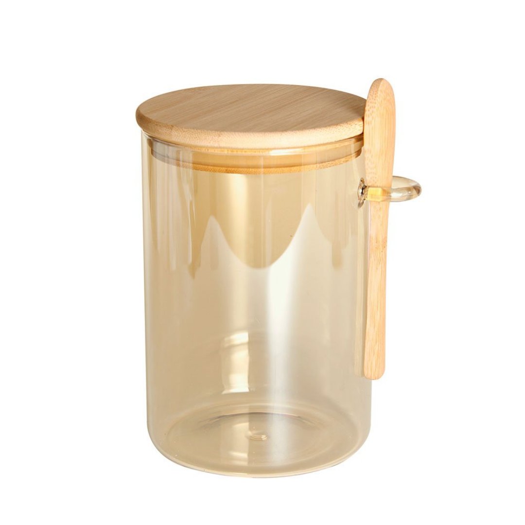 Fotografia para o produto Porta mantimento em vidro borossilicato com tampa e colher em bambu 900ml L10xP11xA15cm cor âmbar