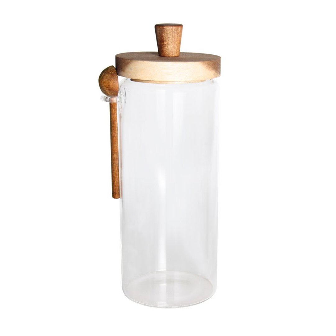 Imagem ilustrativa para Porta mantimento em vidro borossilicato com tampa e colher em madeira 1,4L D9xA25cm