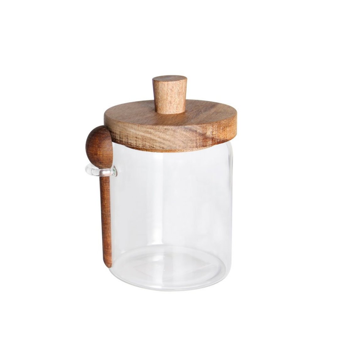 Imagem ilustrativa para Porta mantimento em vidro borossilicato com tampa e colher em madeira 500ml D9xA14,5cm