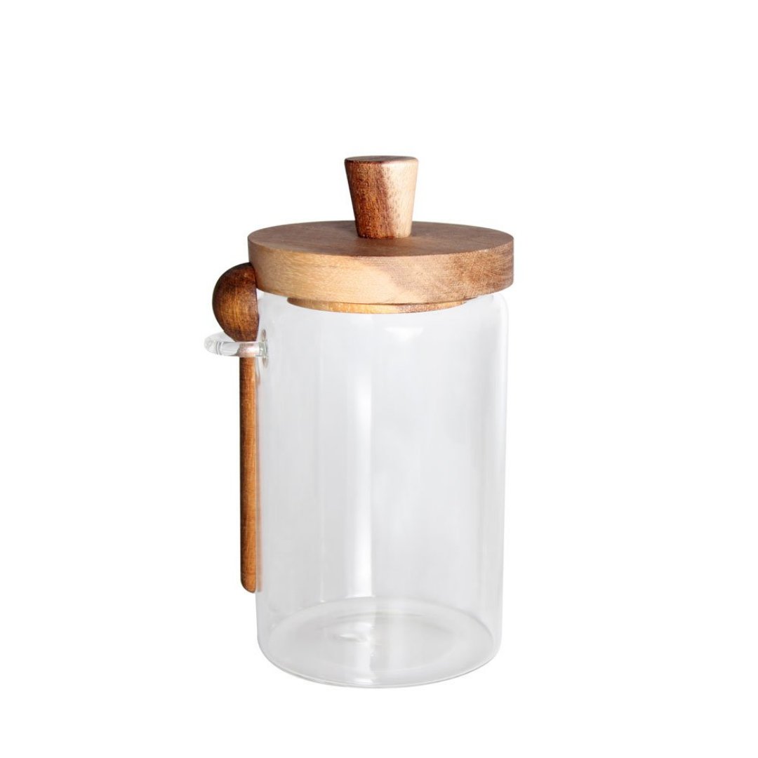 Fotografia para o produto Porta mantimento em vidro borossilicato com tampa e colher em madeira 800ml Ø9xA18,5cm