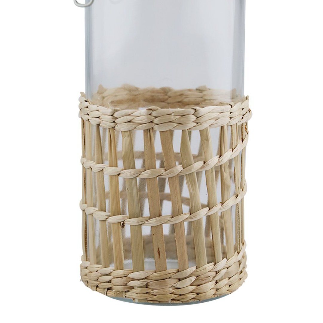 Fotografia para o produto Porta mantimento em vidro revestido de fibra sintética com tampa em bambu e trava 1,6L 10x10x25