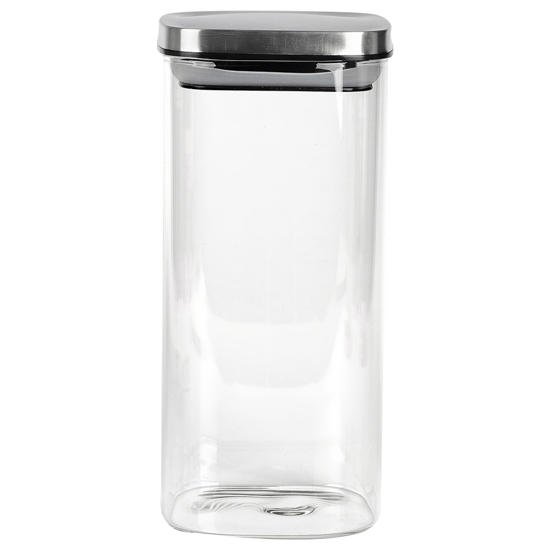 Fotografia para o produto Porta mantimento quadrado em vidro borossilicato com tampa de metal prata 1,4L L10xP10xA22cm