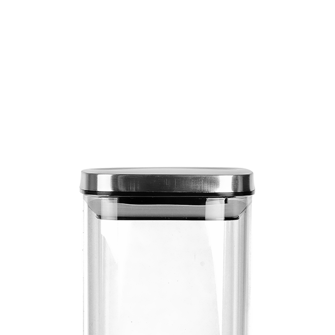 Fotografia para o produto Porta mantimento quadrado em vidro borossilicato com tampa de metal prata 1,9L L10xP10xA28cm