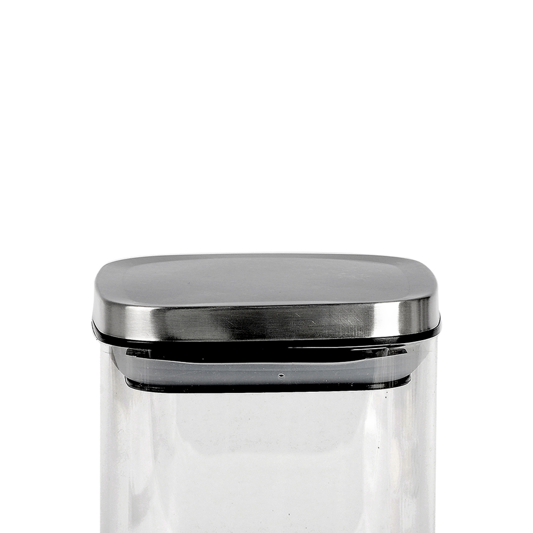 Fotografia para o produto Porta mantimento quadrado em vidro borossilicato com tampa de metal prata 800ml L10xP10xA14cm
