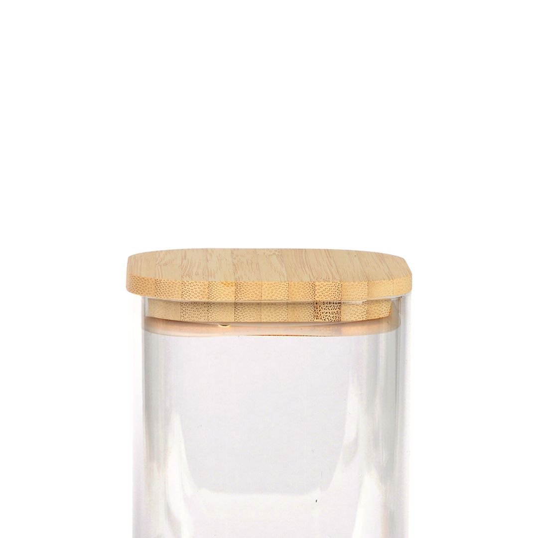 Fotografia para o produto Porta mantimento quadrado em vidro borossilicato com tampa em bambu 1,1L L10xP10xA18cm