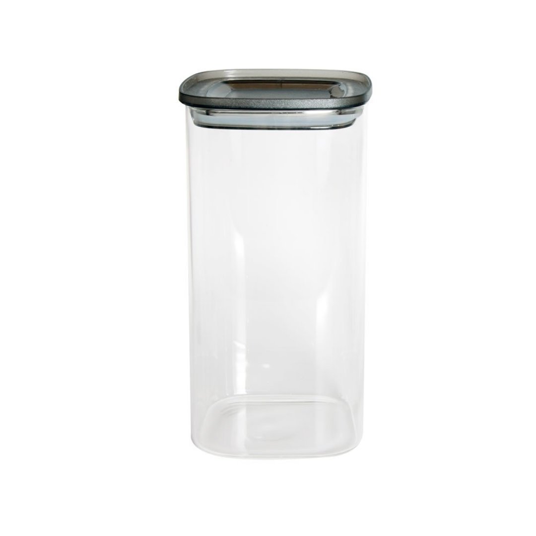 Imagem ilustrativa para Porta mantimento quadrado em vidro borossilicato com tampa plástica cinza 1,4L P10,5xL10,5xA20cm