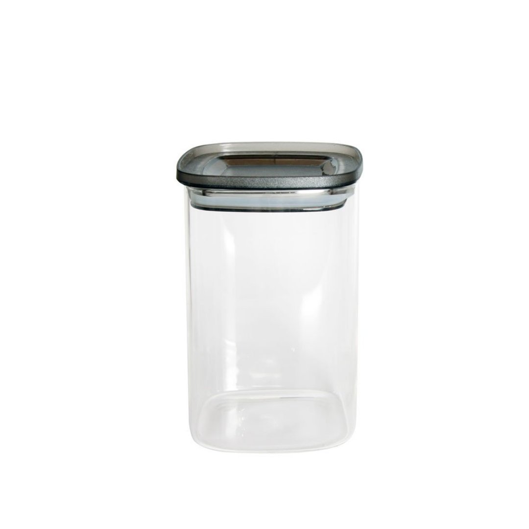 Imagem ilustrativa para Porta mantimento quadrado em vidro borossilicato com tampa plástica cinza 1L P10,5xL10,5xA14cm