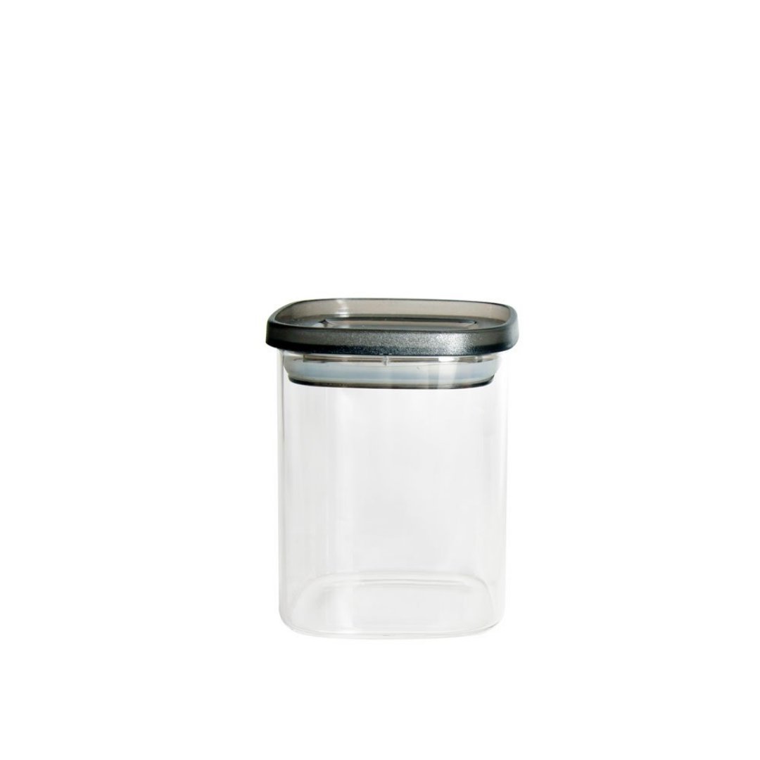 Fotografia para o produto Porta mantimento quadrado em vidro borossilicato com tampa plástica cor cinza 400ml L8,2xP8,2xA10cm