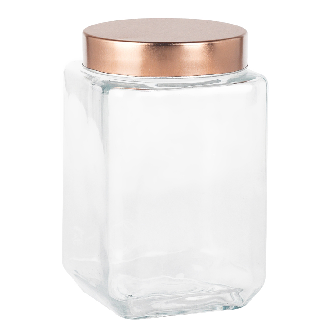 Imagem ilustrativa para Porta mantimento quadrado em vidro liso com tampa cobre em metal 1,6L L11xP11xA18cm