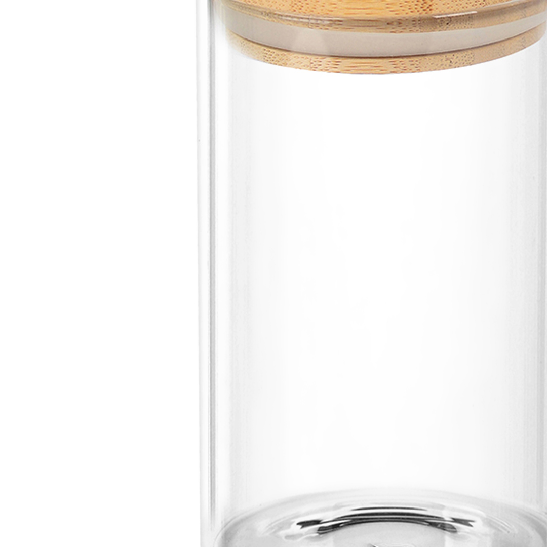 Fotografia para o produto Porta mantimento redondo em vidro borossilicato com tampa de bambu 150ml 05.5xA11,5cm