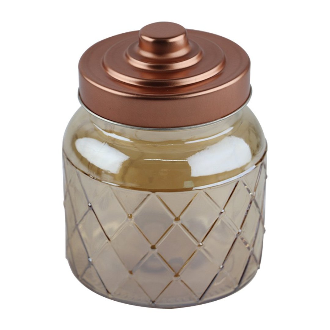 Fotografia para o produto Porta mantimento redondo em vidro com tampa 600ml 010,5xA13cm cor âmbar