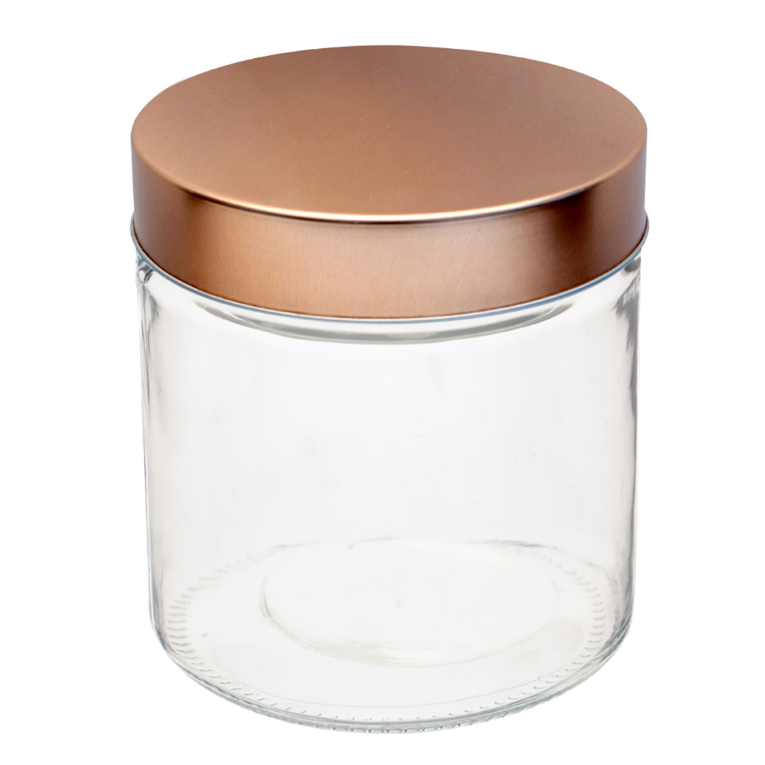 Imagem ilustrativa para Porta mantimento redondo em vidro liso com tampa cobre em metal 880ml 11xA12cm