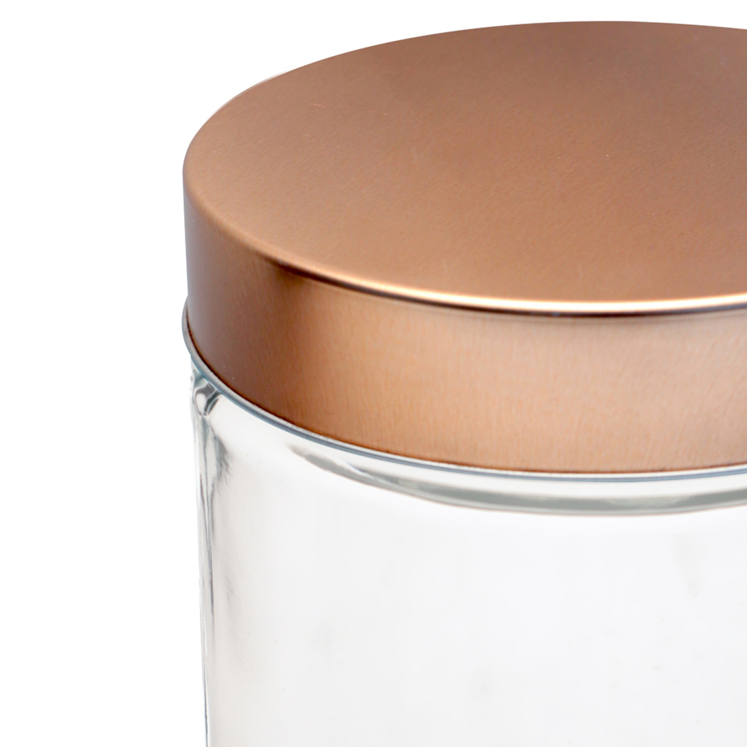 Fotografia para o produto Porta mantimento redondo em vidro liso com tampa de metal cor cobre 880ml 011xA12cm