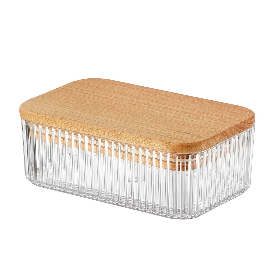 Fotografia para o produto Porta mantimento retangular em plástico com tampa em bambu 450ml L14,5xP9xA5,5cm