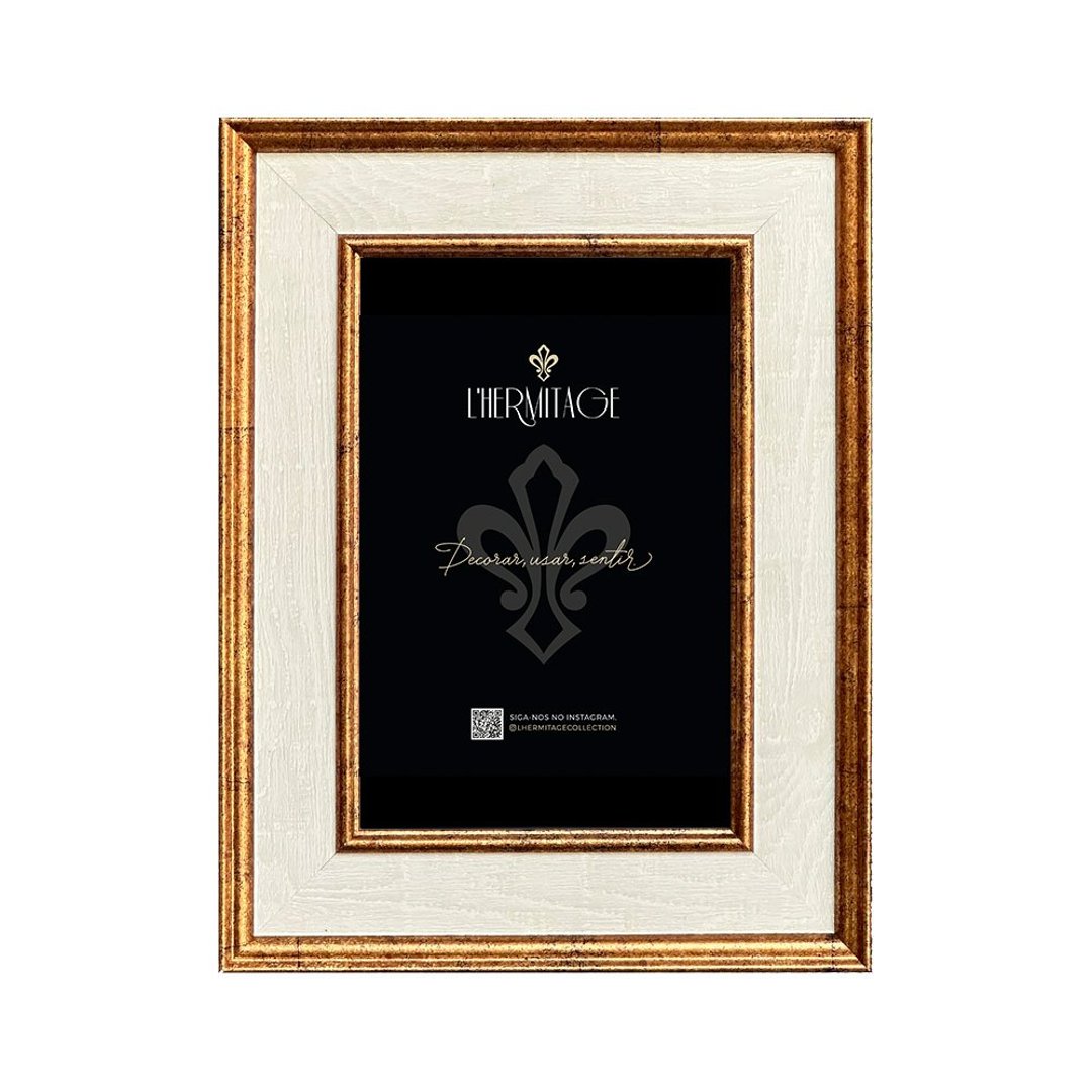 Imagem ilustrativa para Porta retrato em poliestireno 10x15cm dourado e off-white