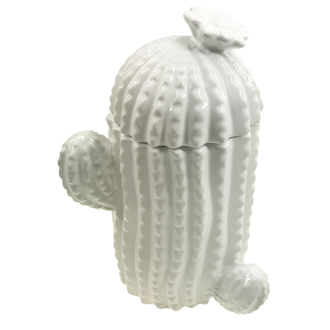 Imagem ilustrativa para Potiche decorativo em cerâmica cactus L13,5xP10,5xA18,5cm cor branca