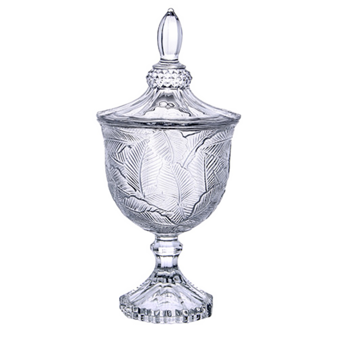 Fotografia para o produto Potiche Folhagem com pé em cristal 011xA24,5cm Fotografia para o produto Potiche Folhagem com pé em cristal 011xA24,5cm