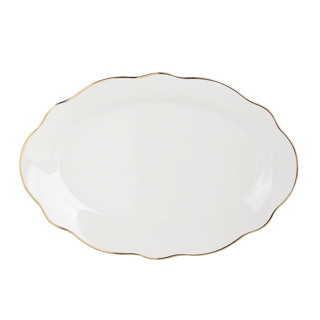 Imagem ilustrativa para Prato oval em new bone china branco com filado dourado P21xL30xA2cm