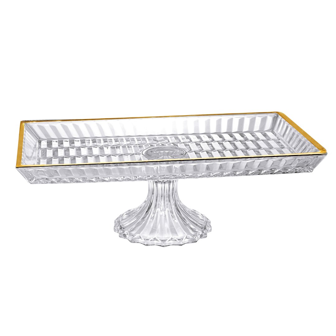 Imagem ilustrativa para Prato para bolo em cristal ecológico com pé e borda dourada P35xL19xA12cm