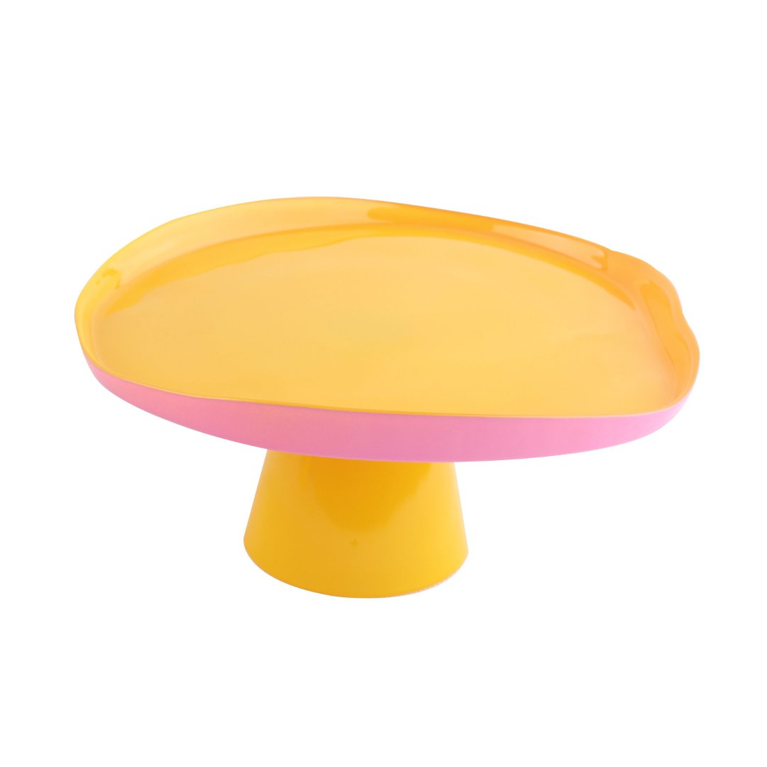 Imagem ilustrativa para Prato para bolo em vidro com pé 21xA10cm cor amarela e rosa