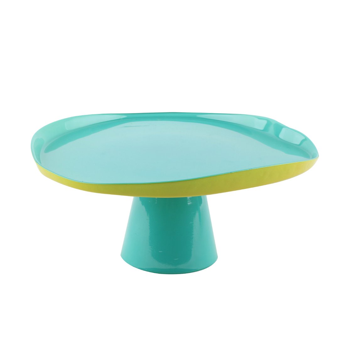 Imagem ilustrativa para Prato para bolo em vidro com pé 21xA10cm cor azul turquesa e amarela