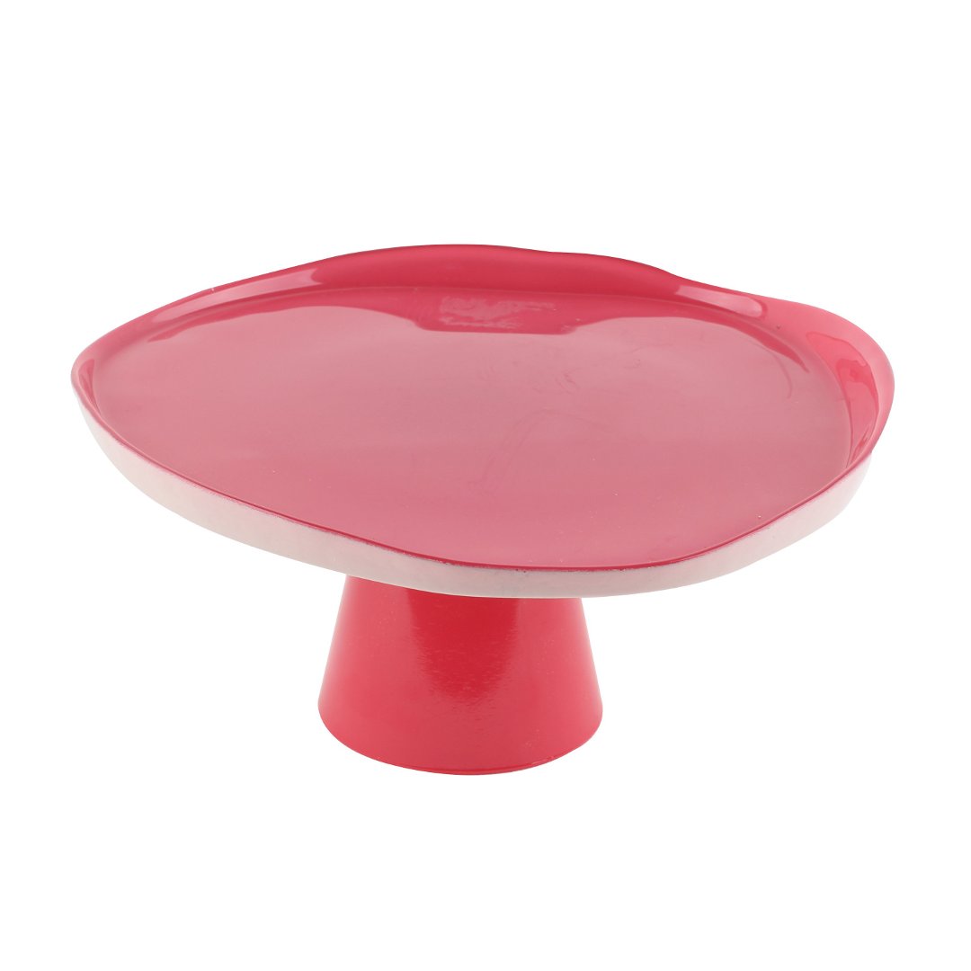 Imagem ilustrativa para Prato para bolo em vidro com pé 21xA10cm cor rosa e creme