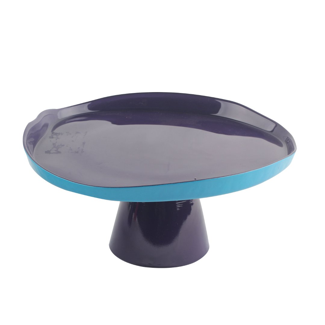 Imagem ilustrativa para Prato para bolo em vidro com pé 21xA10cm cor roxa e azul