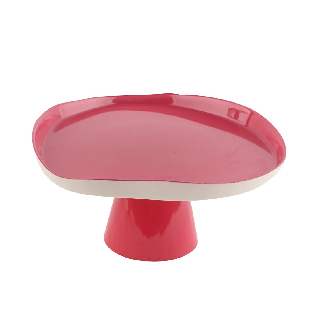 Imagem ilustrativa para Prato para bolo em vidro com pé 28xA12,5cm cor rosa e creme