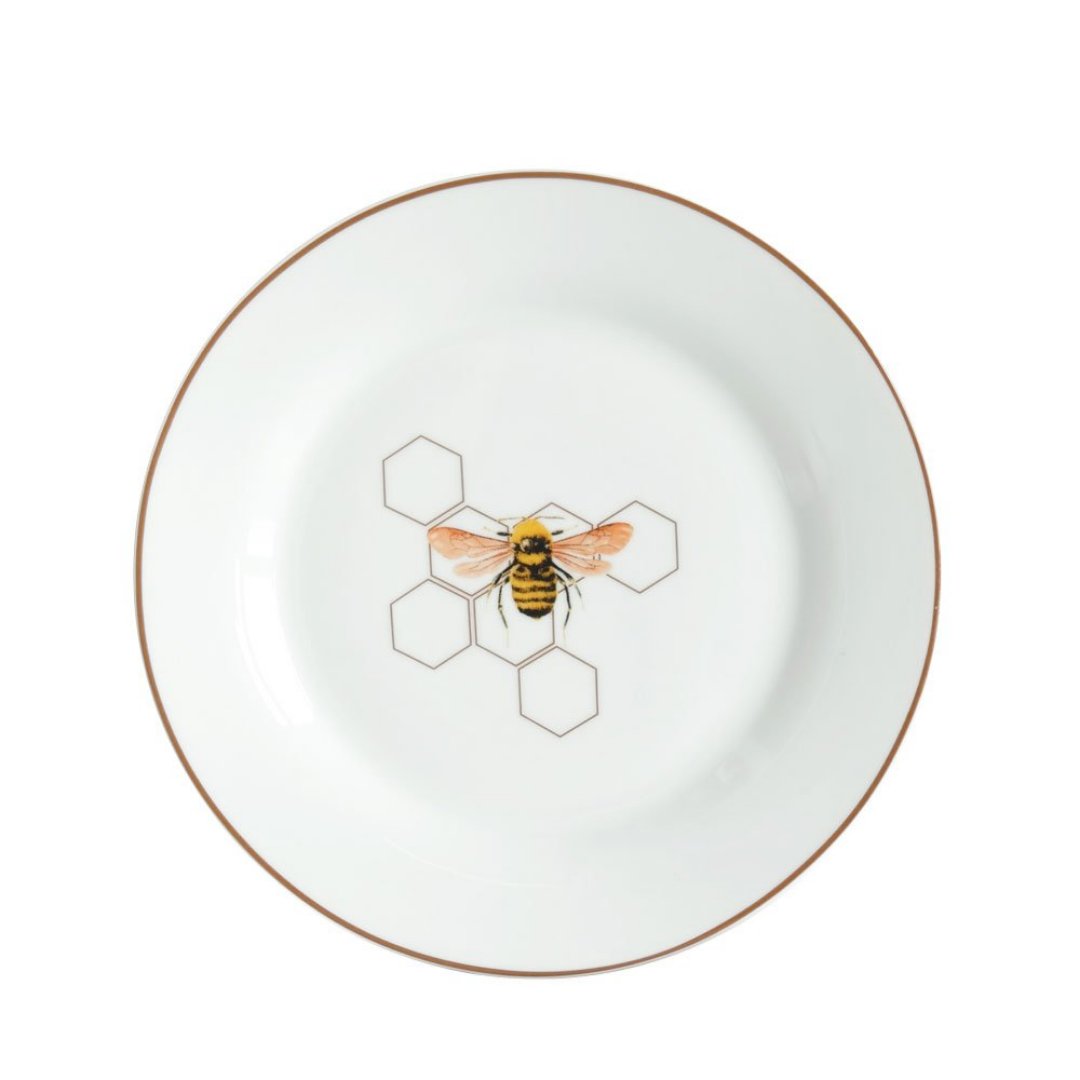Imagem ilustrativa para Prato para sobremesa Abelha em porcelana brown rim D19cm