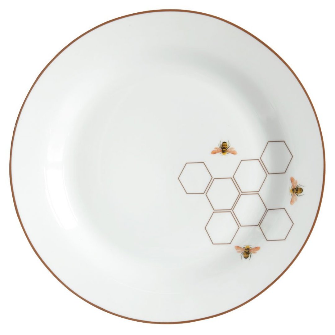 Fotografia para o produto Prato raso Abelha em porcelana brown rim Ø27cm - Pequenos Voadores Fotografia para o produto Prato raso Abelha em porcelana brown rim Ø27cm - Pequenos Voadores