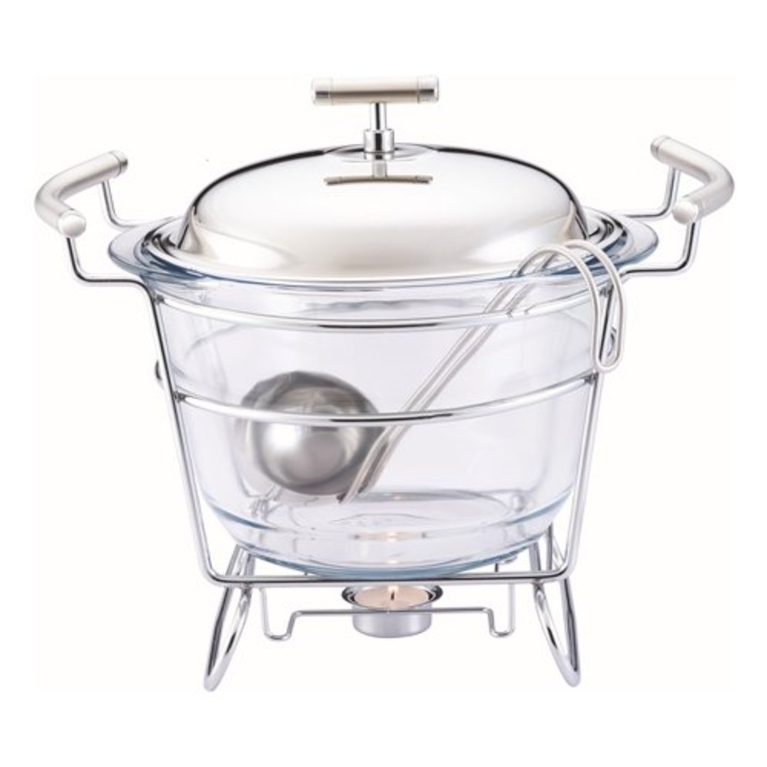 Imagem ilustrativa para Rechaud redondo para sopa em vidro borossilicato com tampa e concha inox 4L P33xL25xA24cm