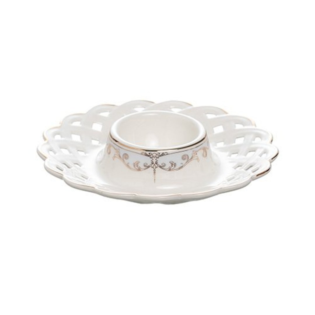 Imagem ilustrativa para Porta ovo em new bone china com borda ouro D12,3cm branco