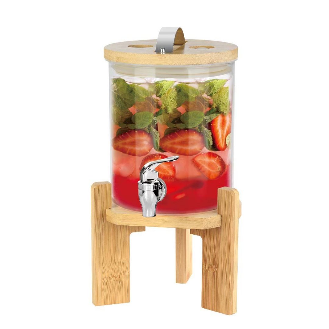 Imagem ilustrativa para Suqueira em vidro borossilicato com suporte e tampa em bambu 2,5L