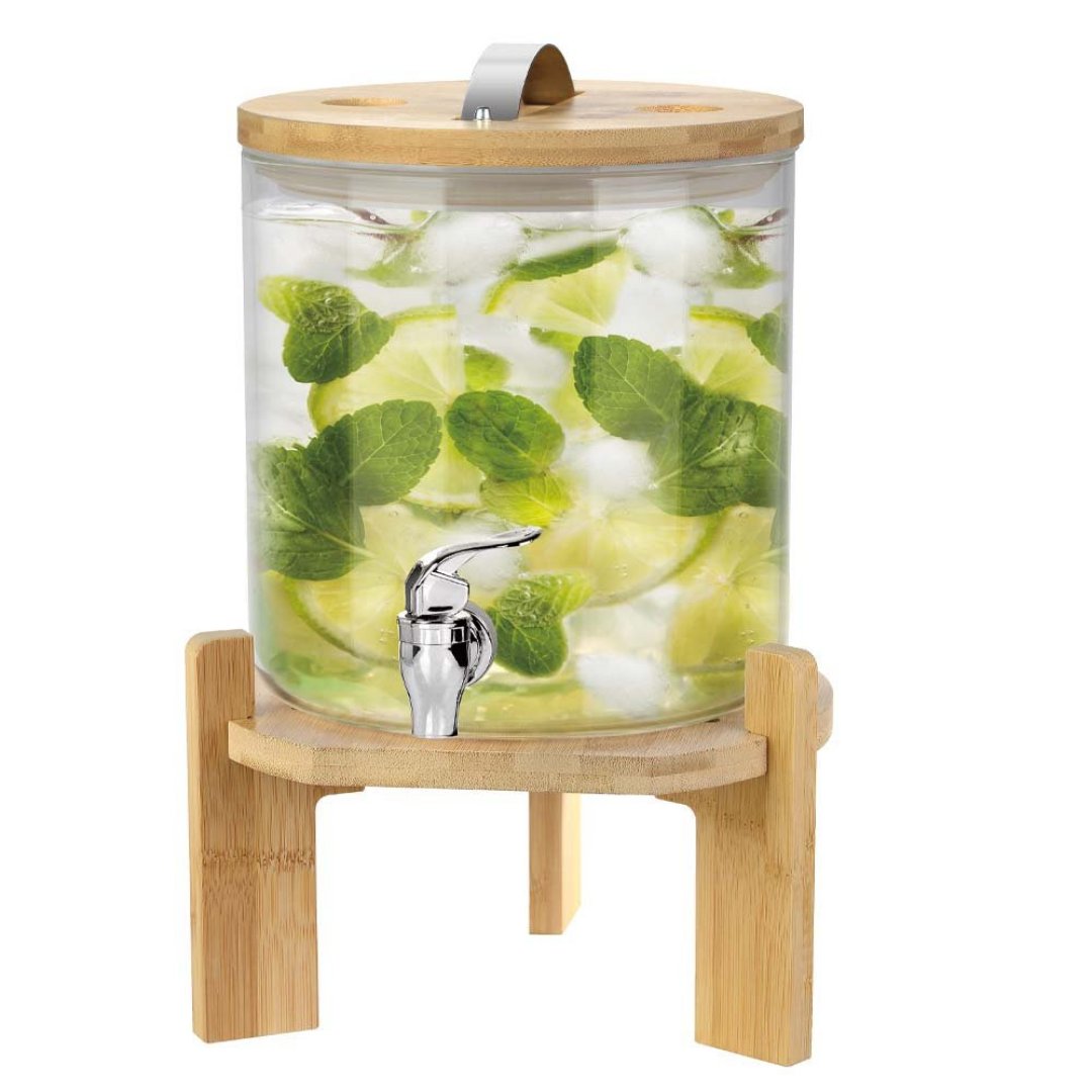 Imagem ilustrativa para Suqueira em vidro borossilicato com suporte e tampa em bambu 5L